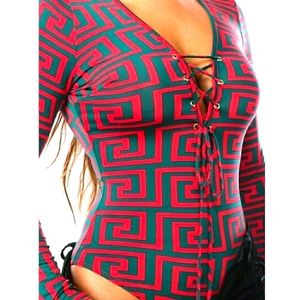 Geometric Print Eyelet Bodysuit